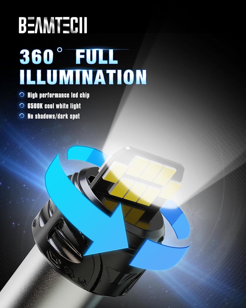 BEAMTECH 1157 LED Bulbs for Brake Tail Lights, 6500K Cool White Super Bright, 2057 2357 7528 BAY15D for Parking Backup Reverse Lights, Front Rear Side Marker Lights, Pack of 2 - Image 4